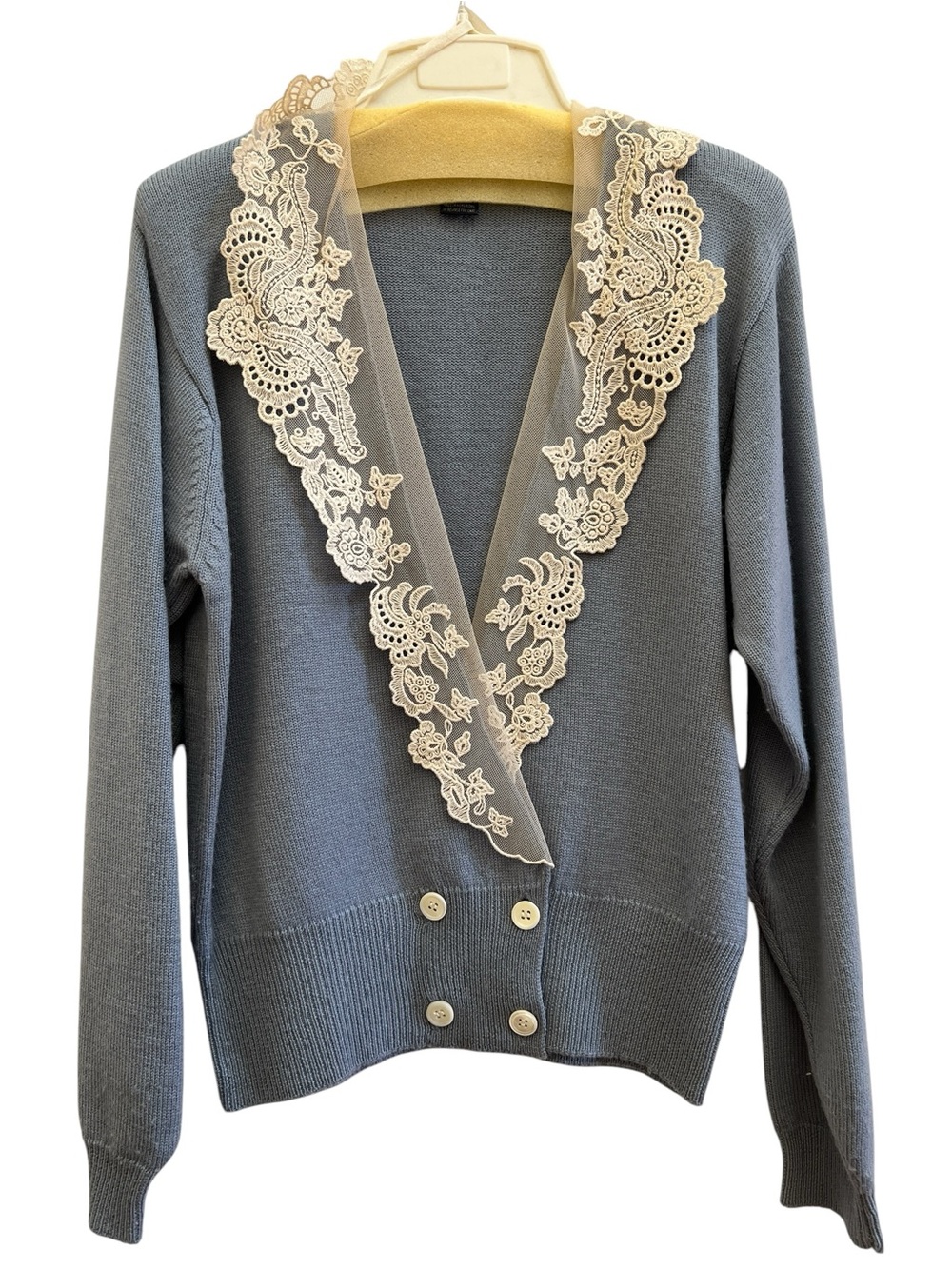 Herman Geist Vintage 100% Lambswool Peter Pan Collar Cardigan  Blue S Coquette